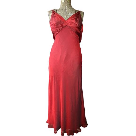 Vintage Formal Red Silk Bias Cut Gown 4 90s Y2K Whimsygoth Vamp She's All That - Picture 2 of 15